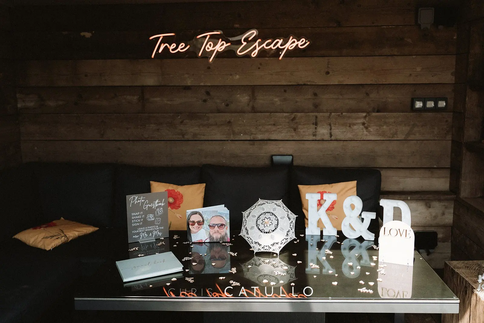 The personalised guest book and welcome display at Kelly and Dave's wedding